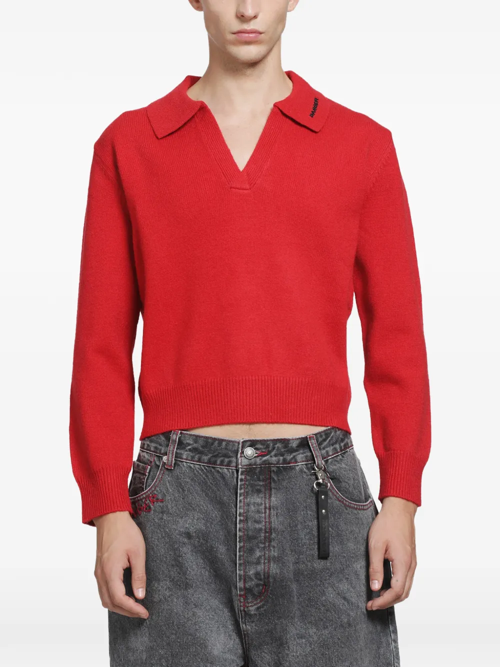 Dagger Cropped Knit Sweater In Red