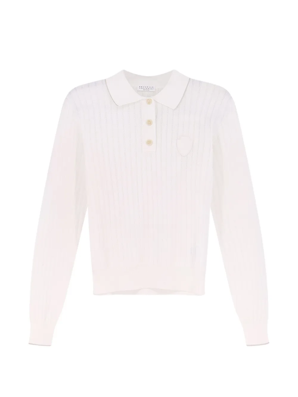 Brunello Cucinelli ribbed-knit logo-patch polo shirt Wit