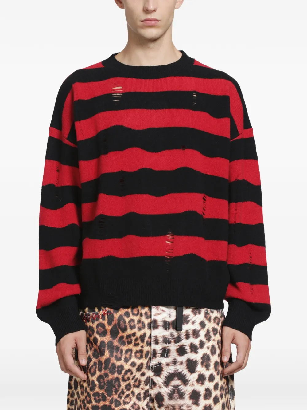 Dagger Kurt Distressed Striped Sweater In Multi