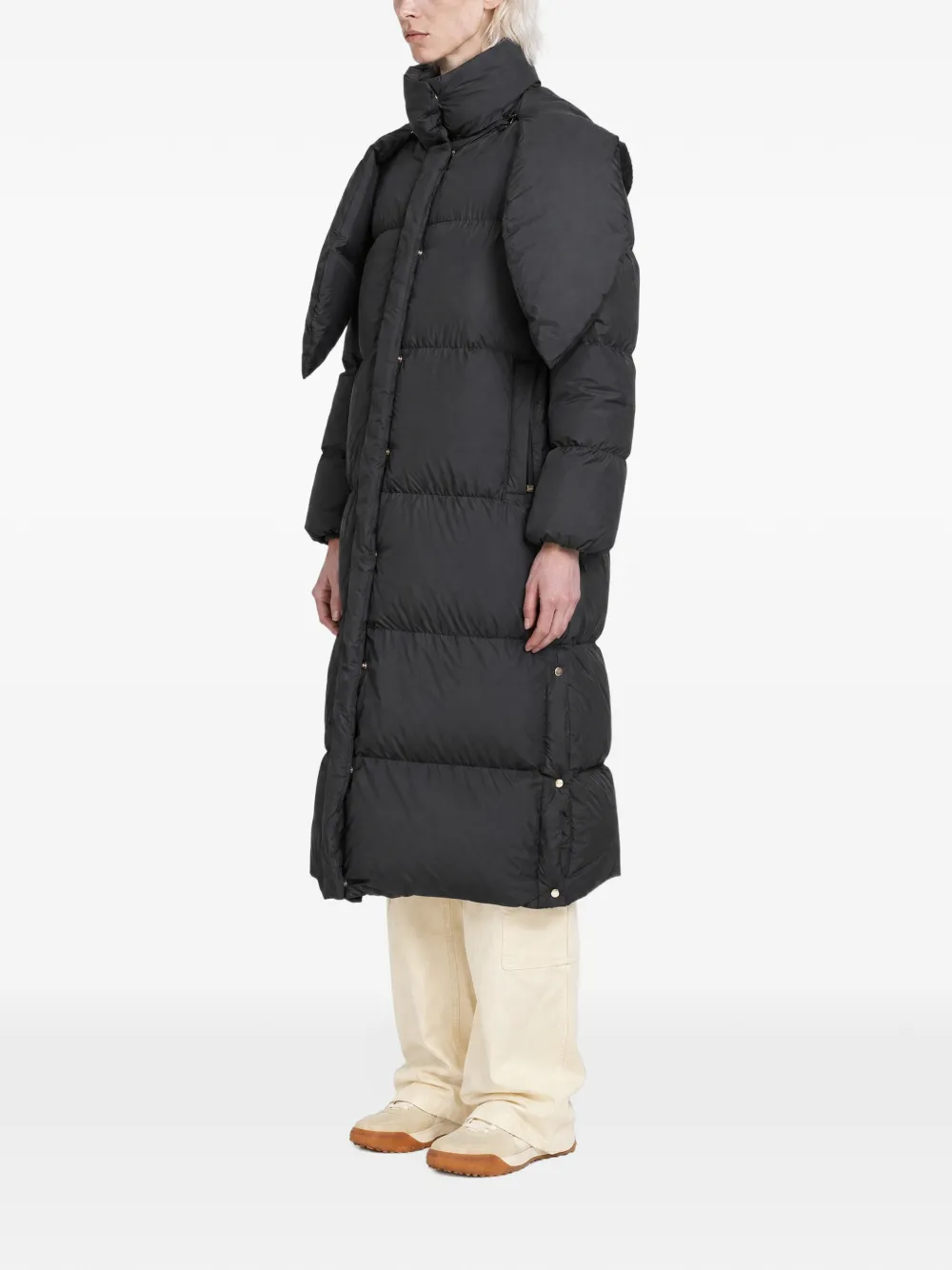 Moncler Ornement hooded long down jacket Zwart