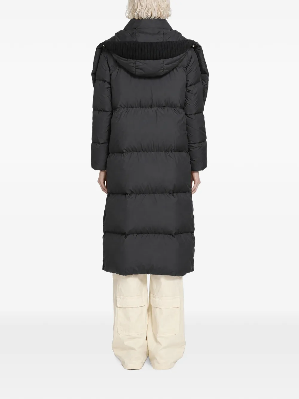 Moncler Ornement hooded long down jacket Zwart