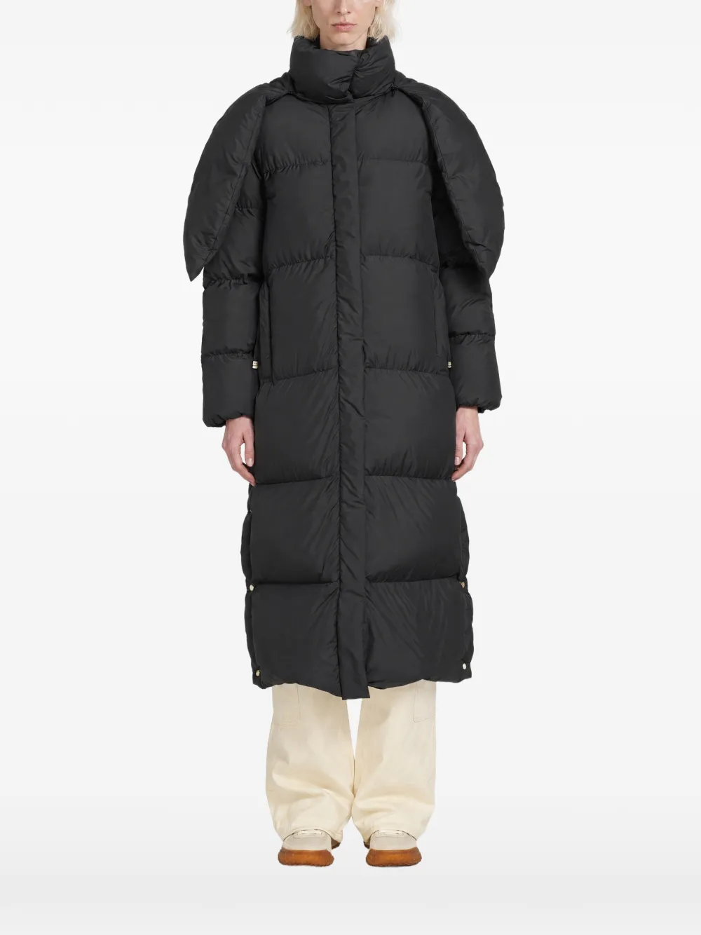 Moncler Ornement hooded long down jacket Zwart