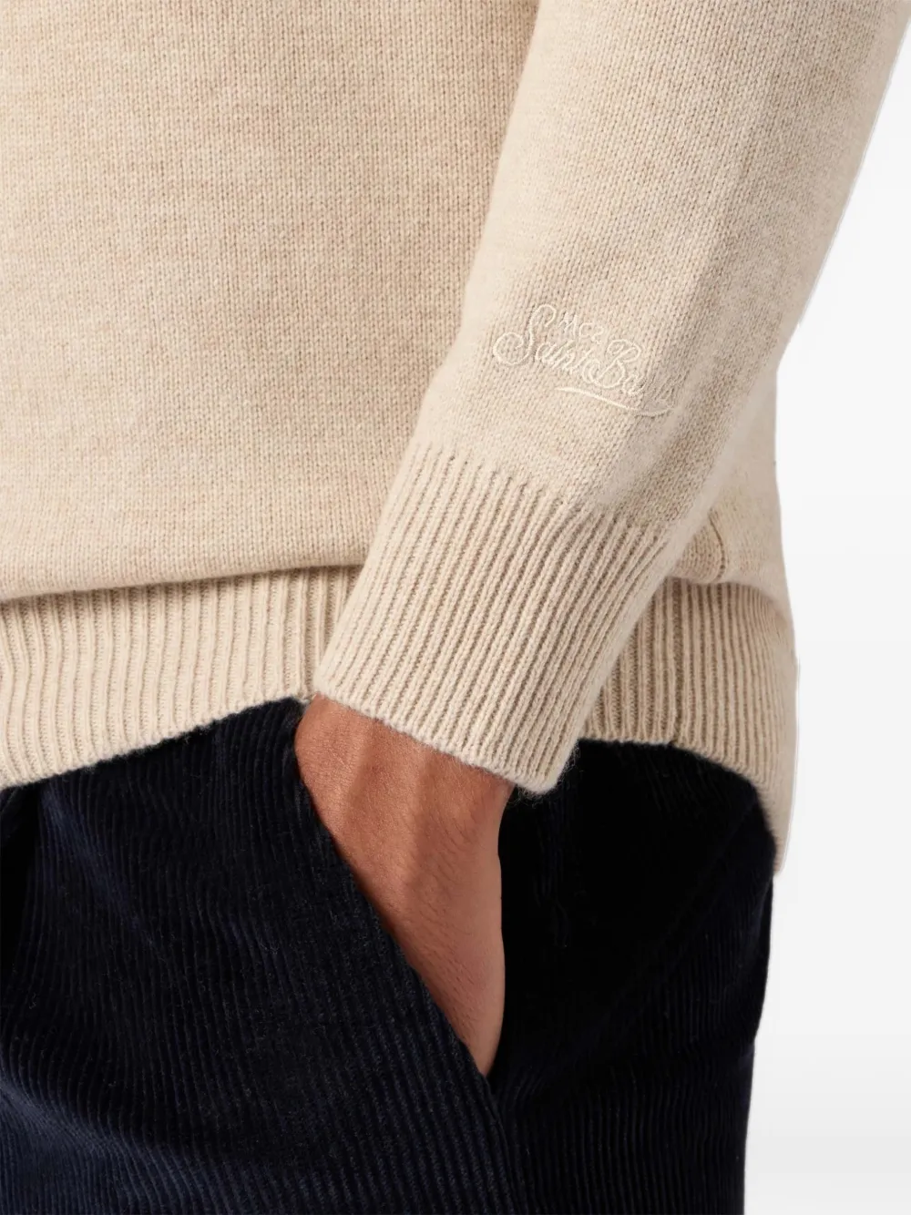MC2 Saint Barth beige Covent merino-wool-and-cashmere-blend polo