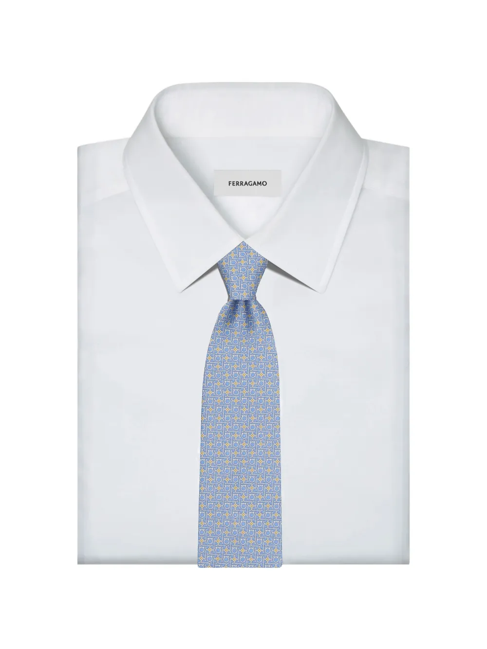 Ferragamo Diamond print silk tie Blauw