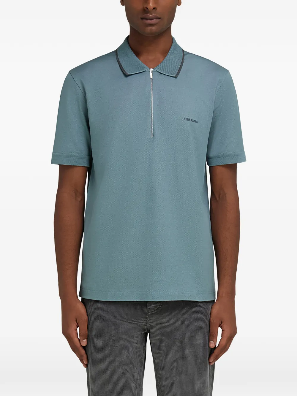 Ferragamo cotton polo shirt with zip detail Blauw