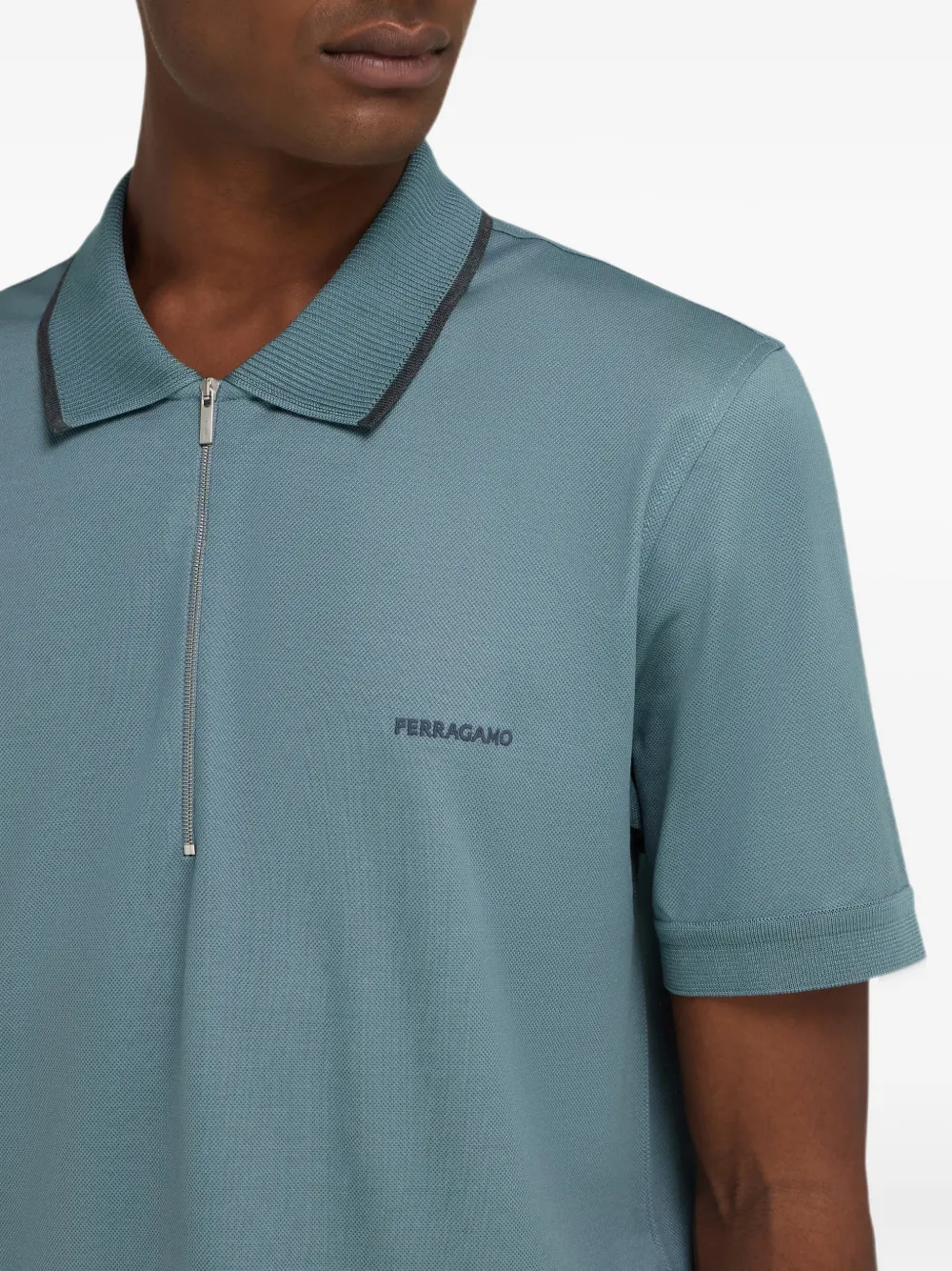 Ferragamo cotton polo shirt with zip detail Blauw