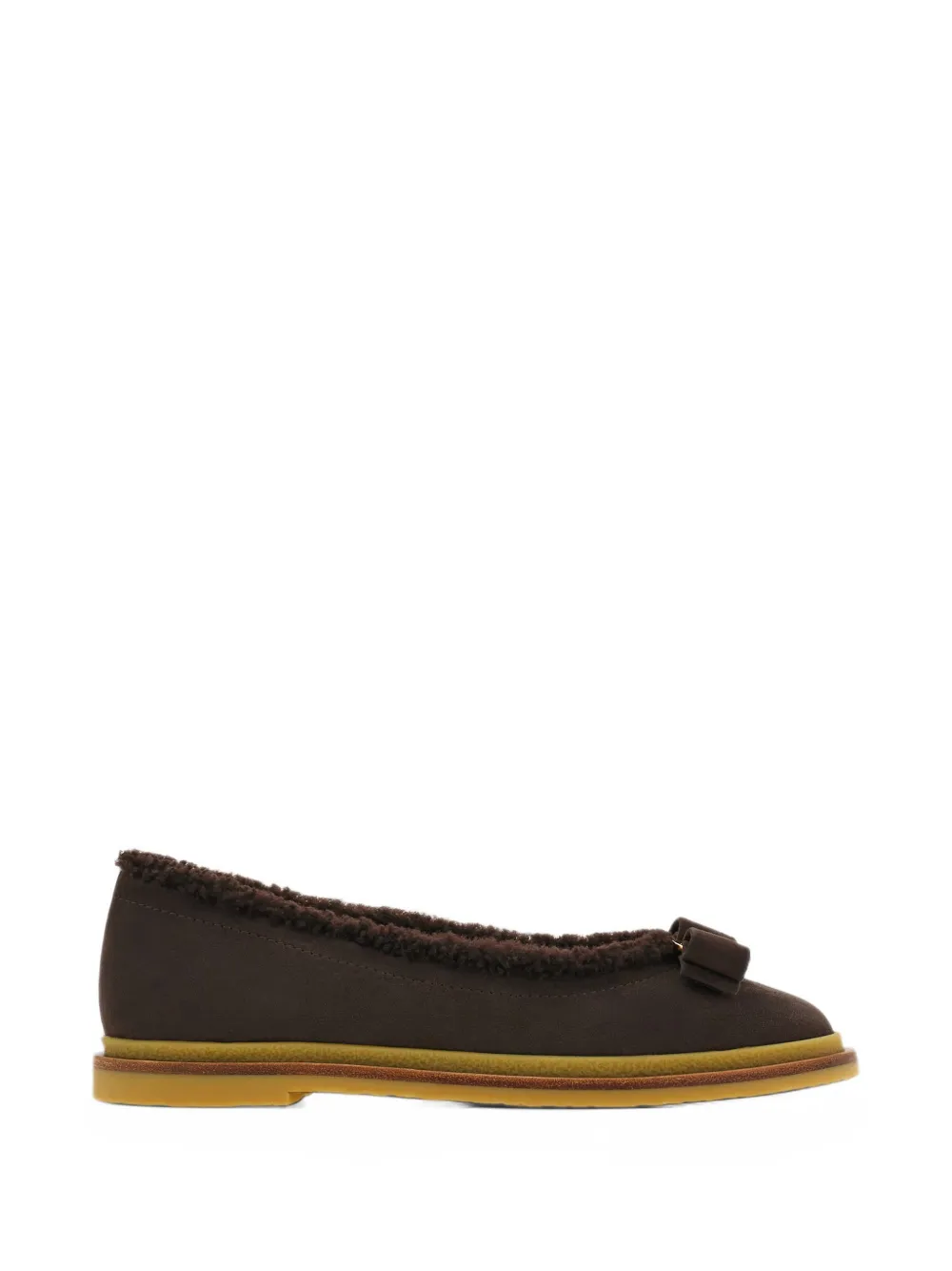 Ferragamo Vara-bow ballet flat with merino-wool detail - Braun
