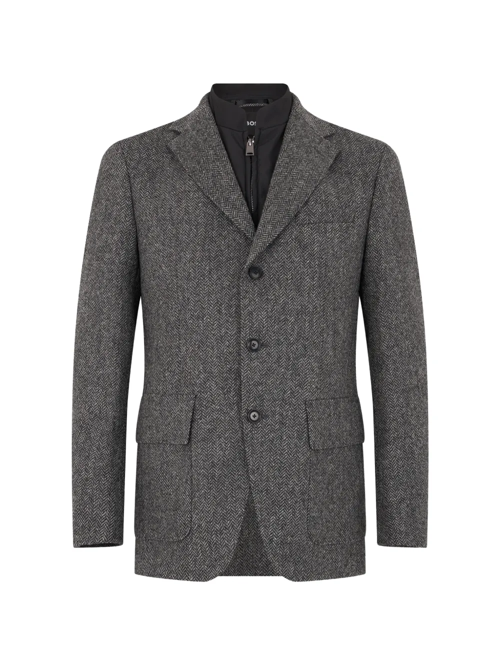 BOSS herringbone-pattern double-layer blazer - Grau