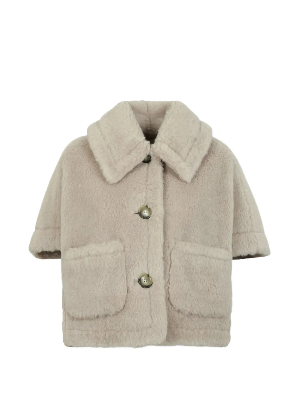 Max Mara alpaca and wool Teddy-fabric boxy cape jacket - Toni neutri