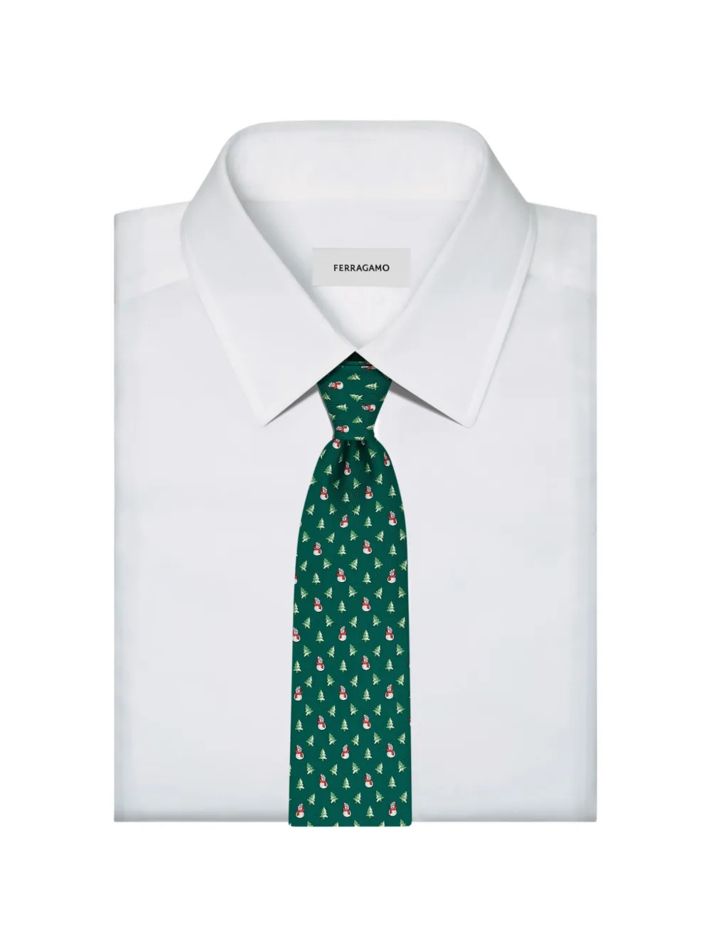 Ferragamo Christmas print silk tie Groen