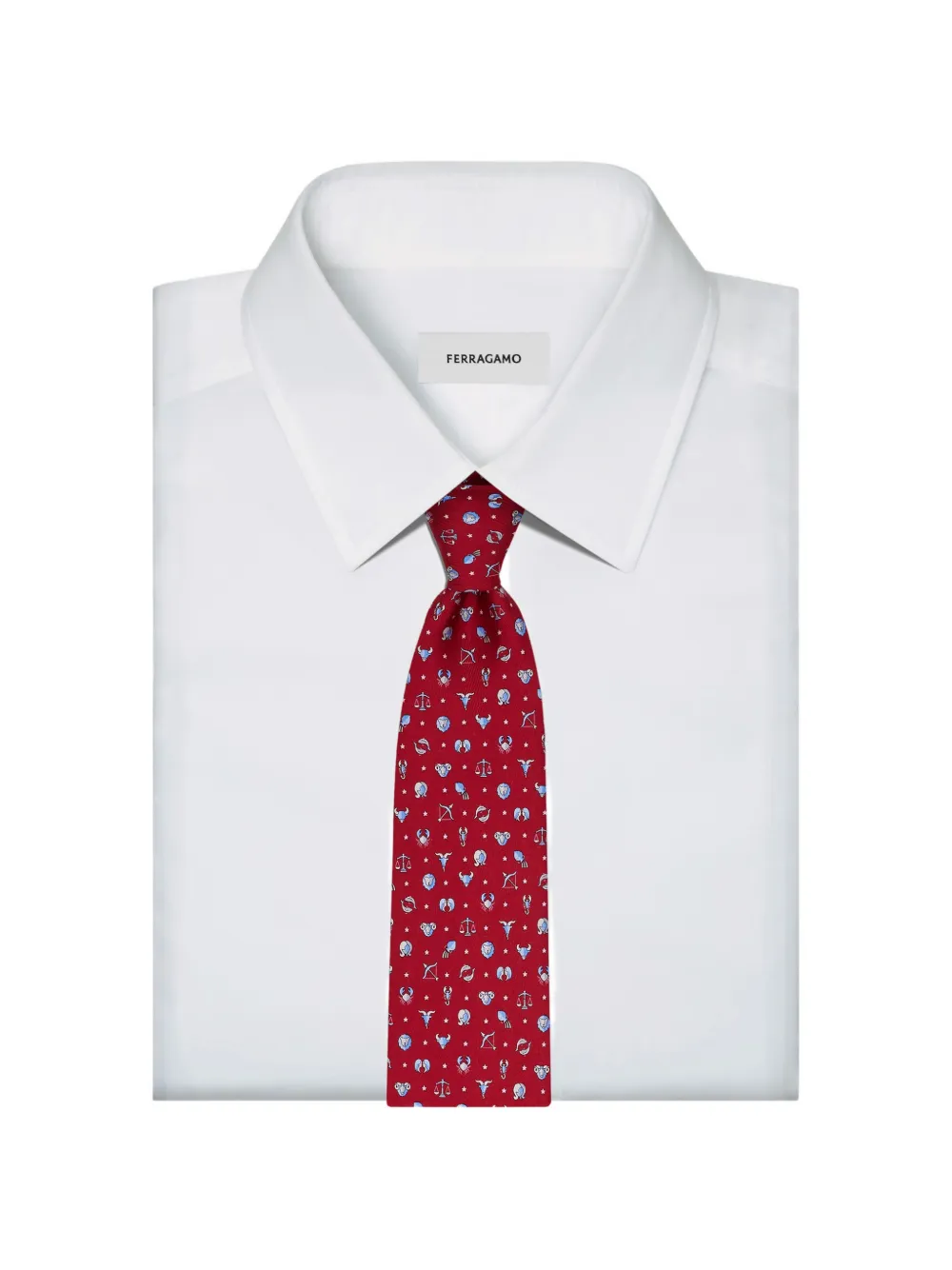 Ferragamo Horoscope print silk tie Rood
