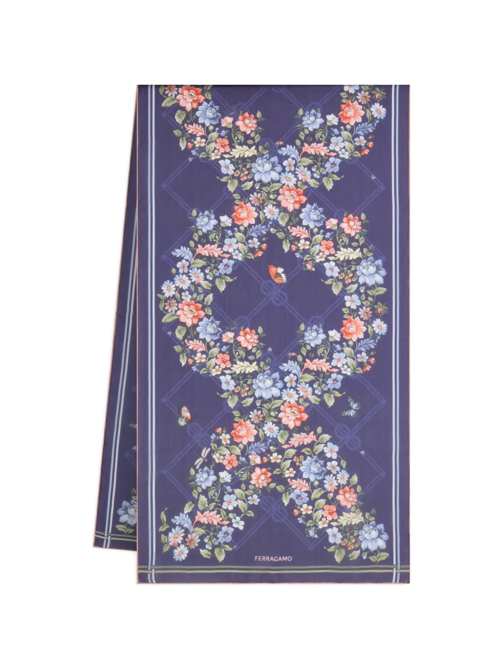 Ferragamo Ramages print silk scarf Blauw