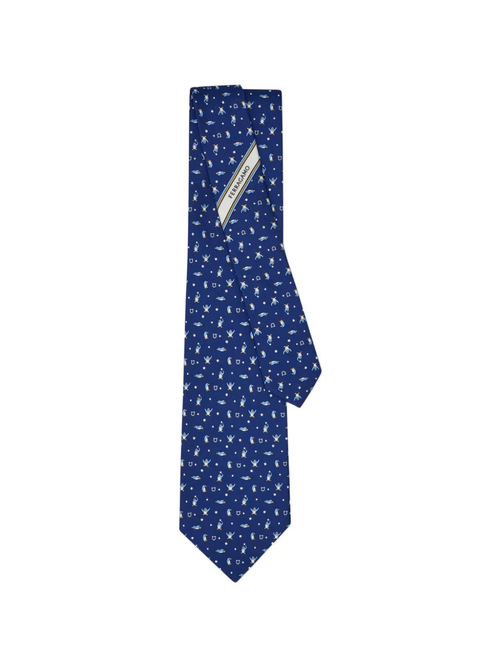 Ferragamo penguin print silk tie Blauw