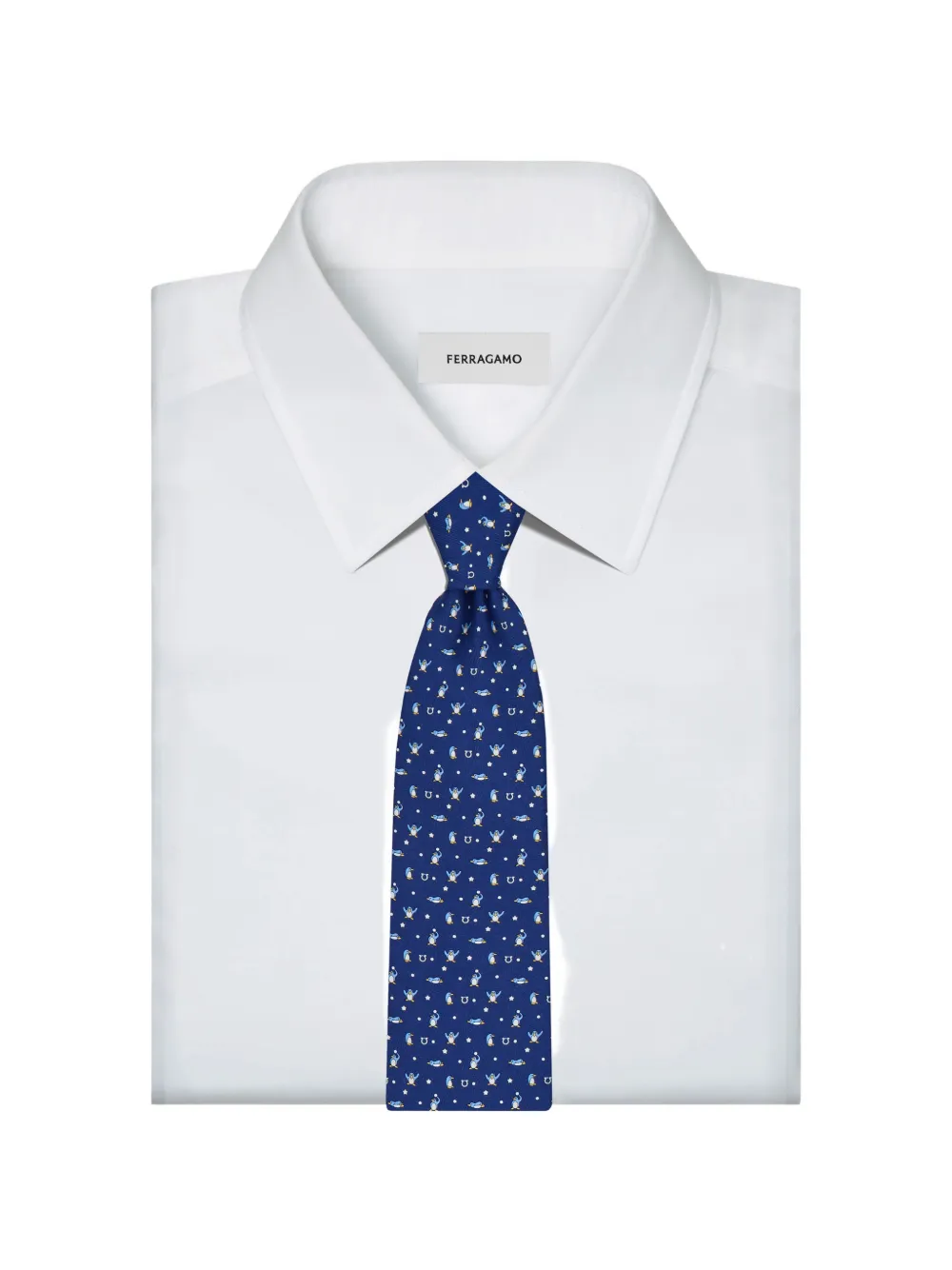 Ferragamo penguin print silk tie Blauw