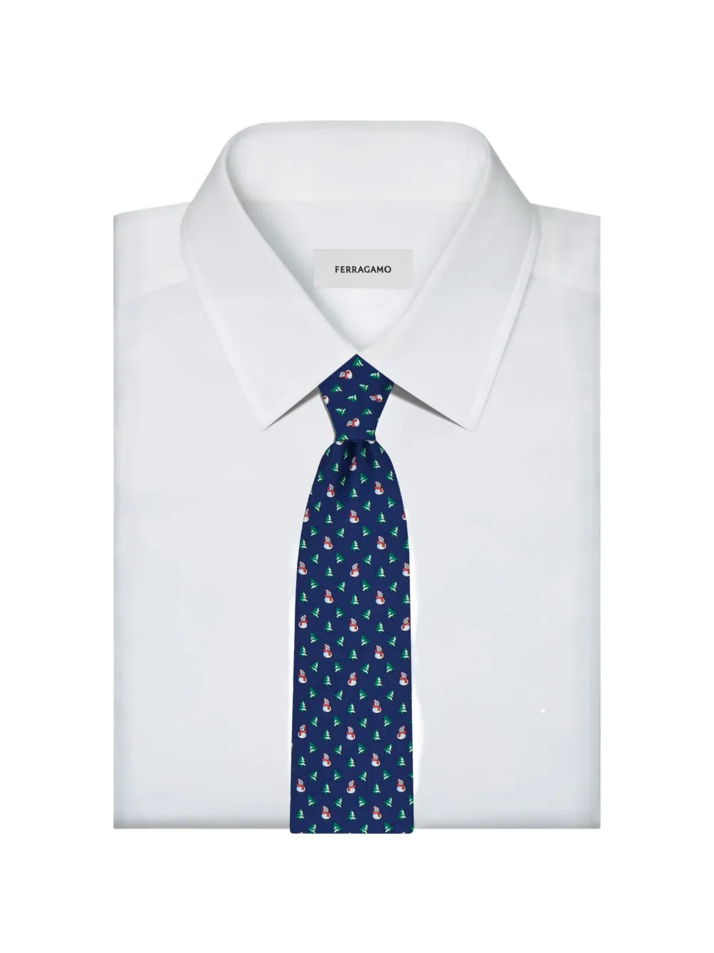Ferragamo Christmas print silk tie Blauw