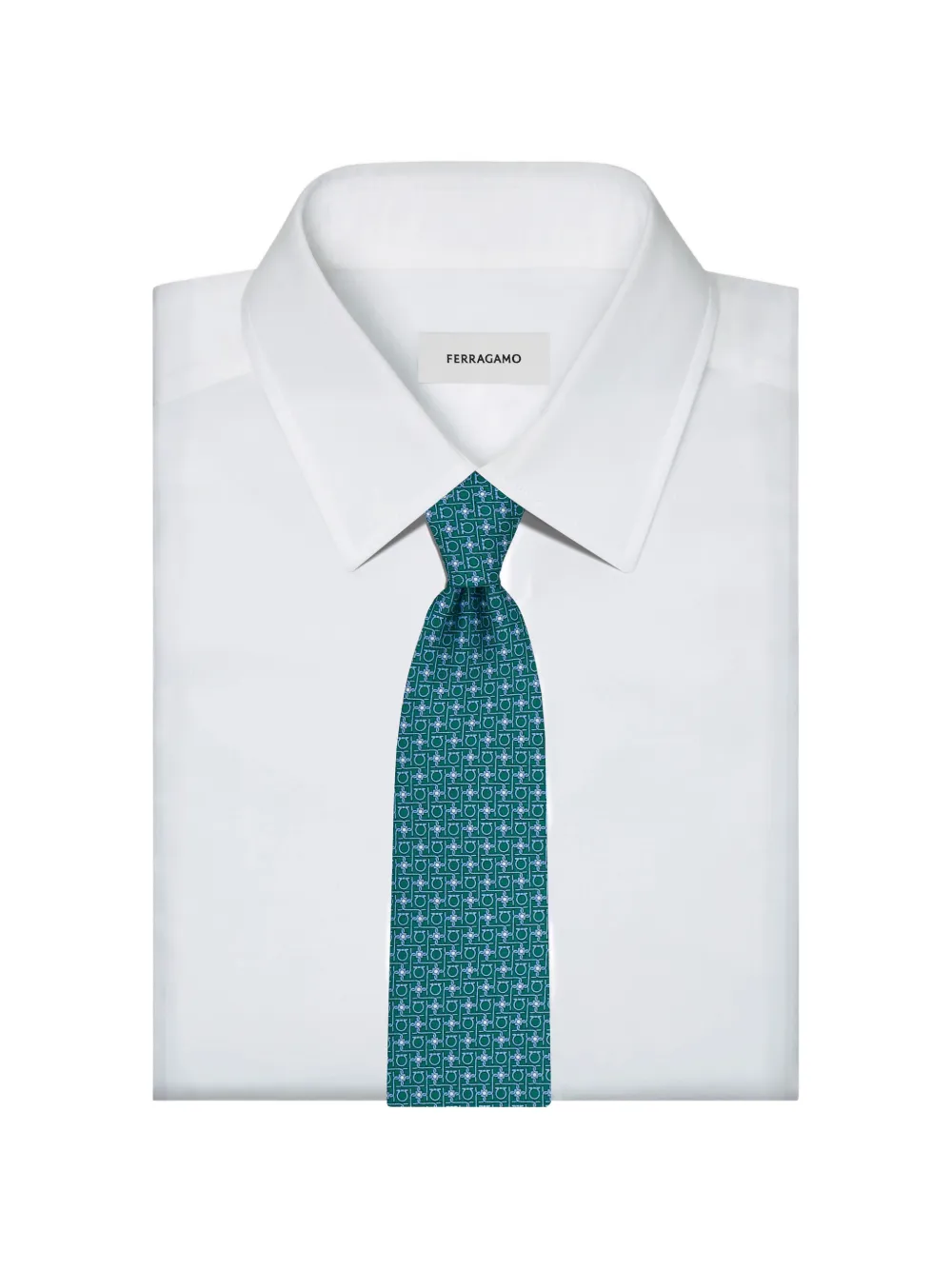 Ferragamo Diamond print silk tie Groen