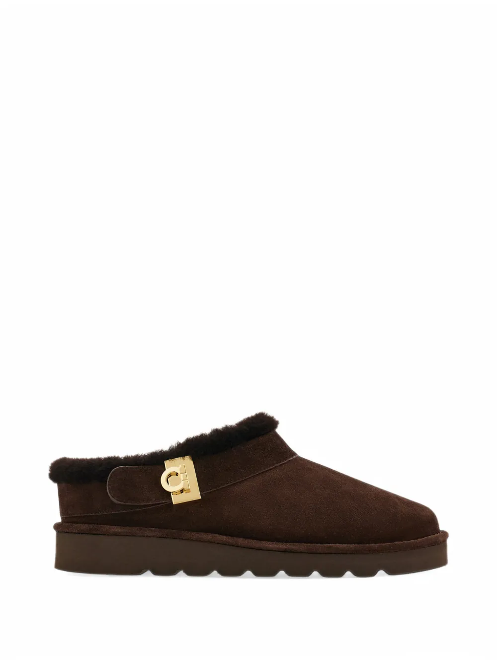 Ferragamo Merino Lined Chunky Mule In Brown