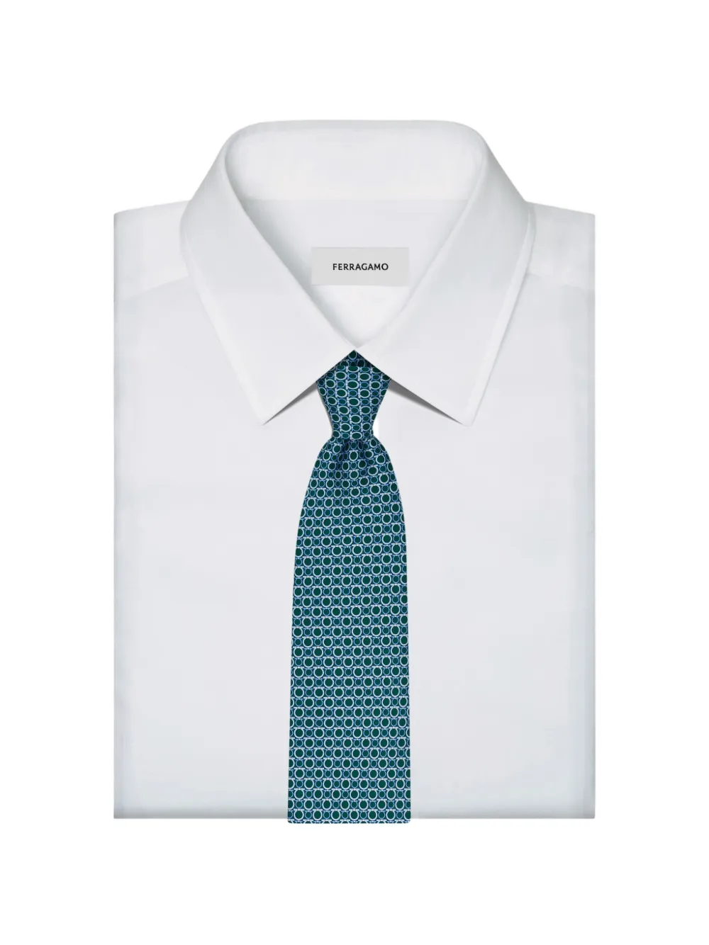 Ferragamo Gancini print silk tie Groen