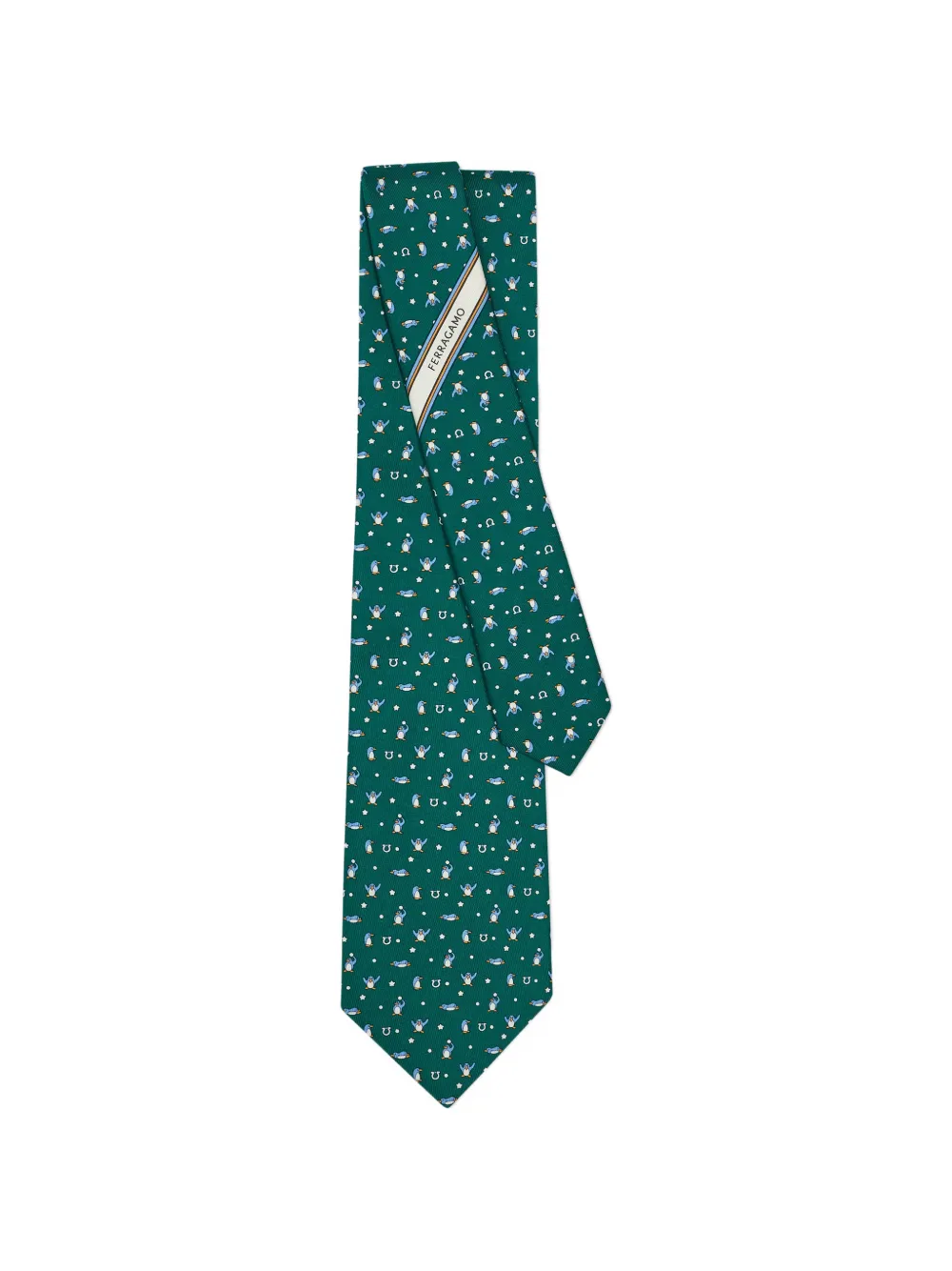 Ferragamo Penguin print silk tie Groen