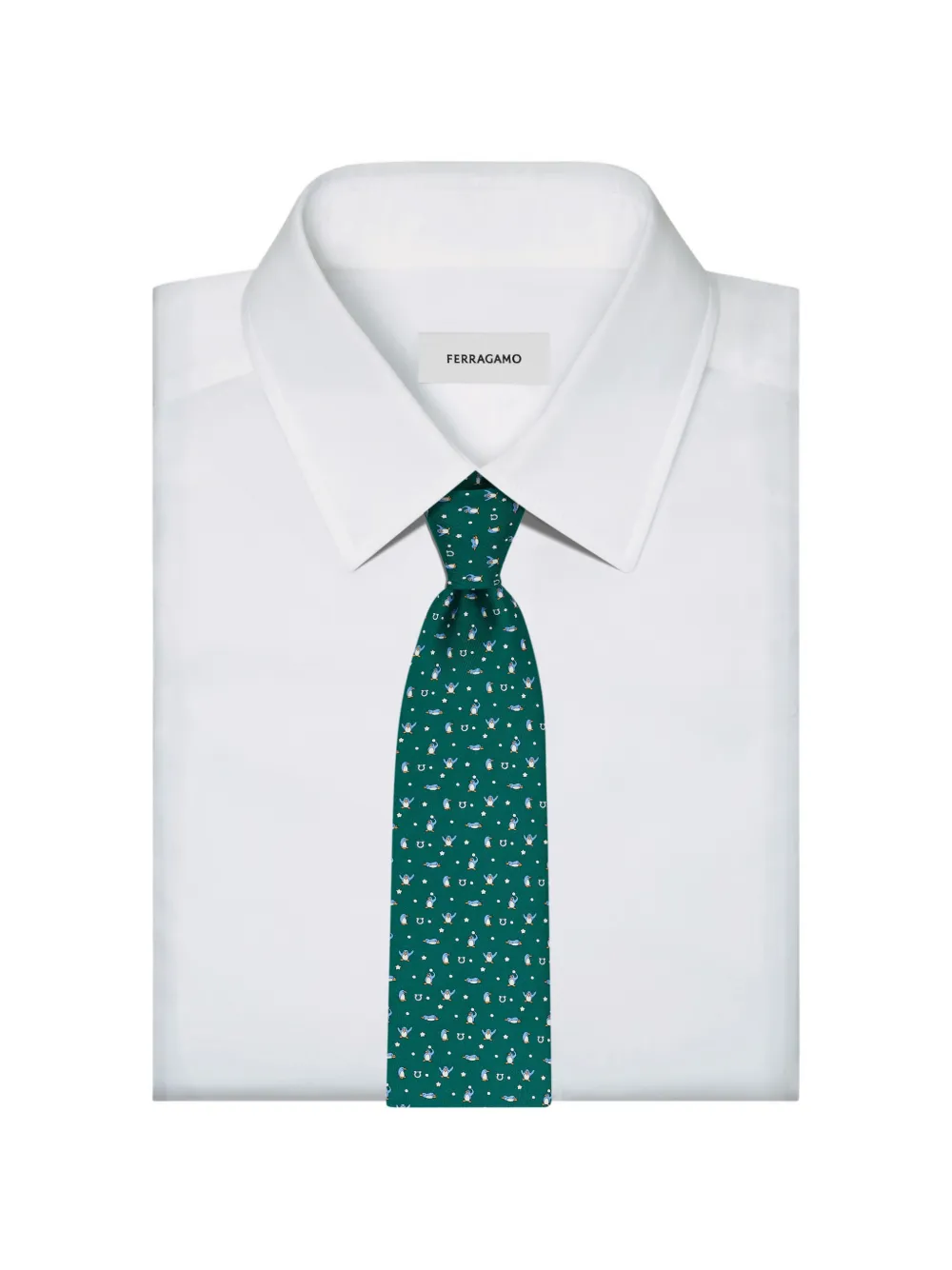 Ferragamo Penguin print silk tie Groen