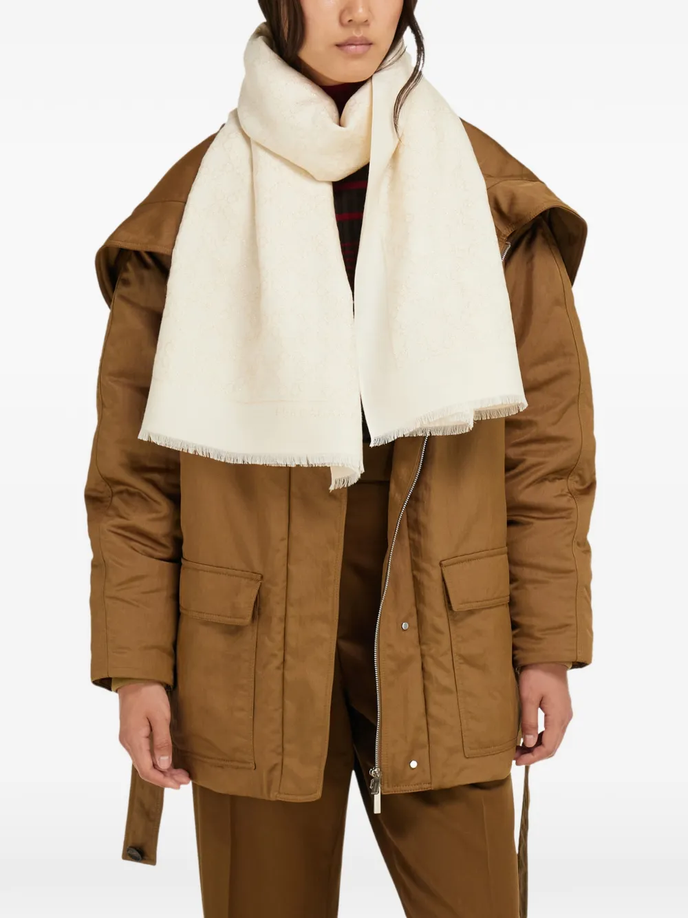Ferragamo Gancini jacquard stole with lurex Beige