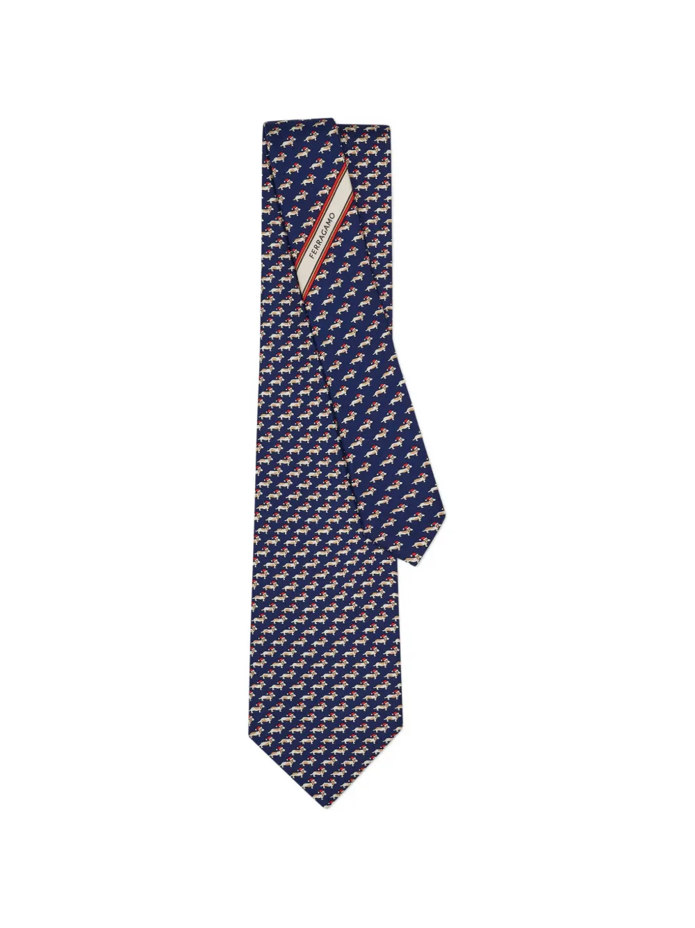 Ferragamo Dachshund Print Silk Tie In Blue