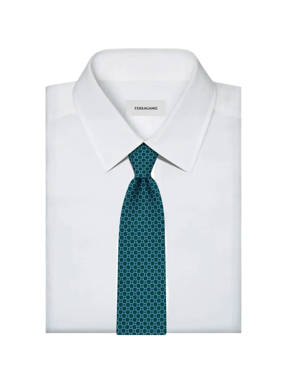 Ferragamo Gancini print silk tie Groen