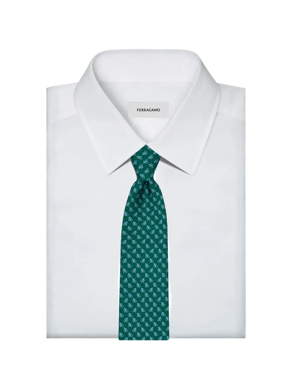 Ferragamo Gecko-print silk tie Groen