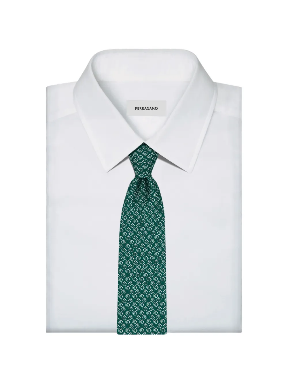 Ferragamo Good Luck print silk tie Groen