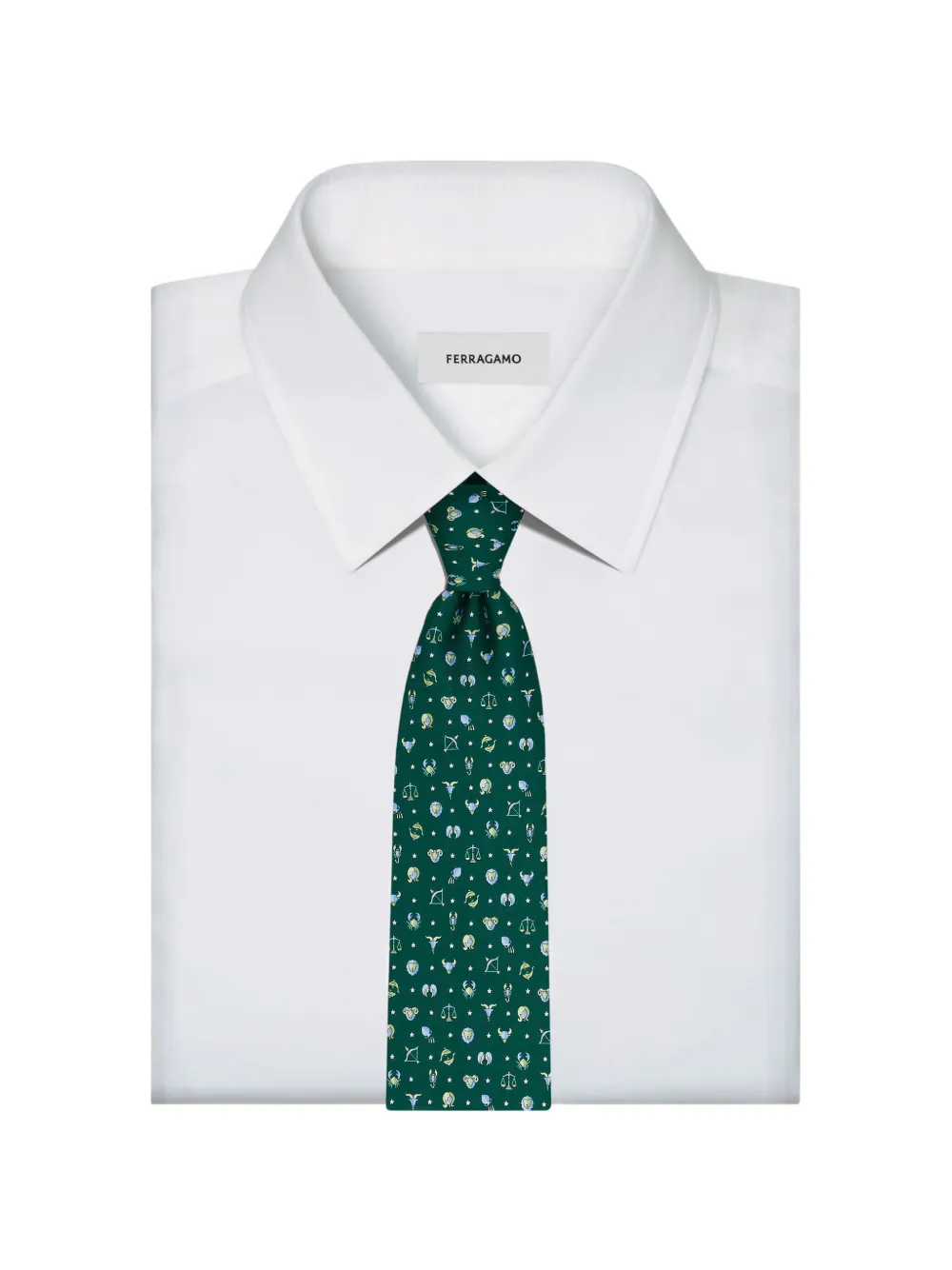 Ferragamo Horoscope print silk tie Groen