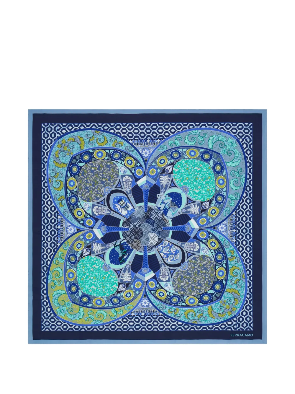 Ferragamo Monile print silk scarf Blauw