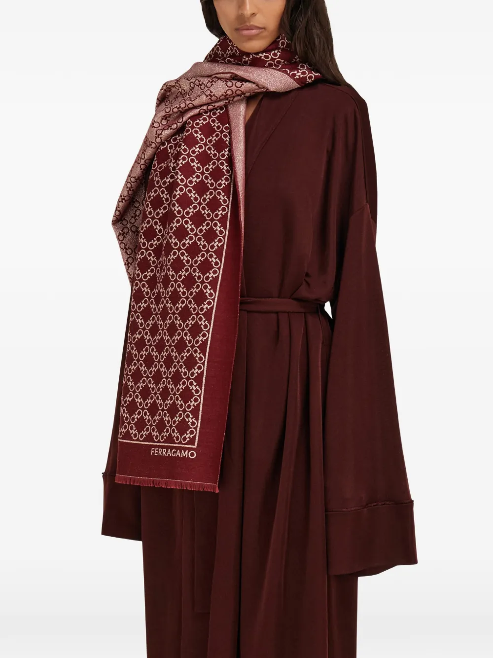 Ferragamo Gancini jacquard stole with lurex Rood