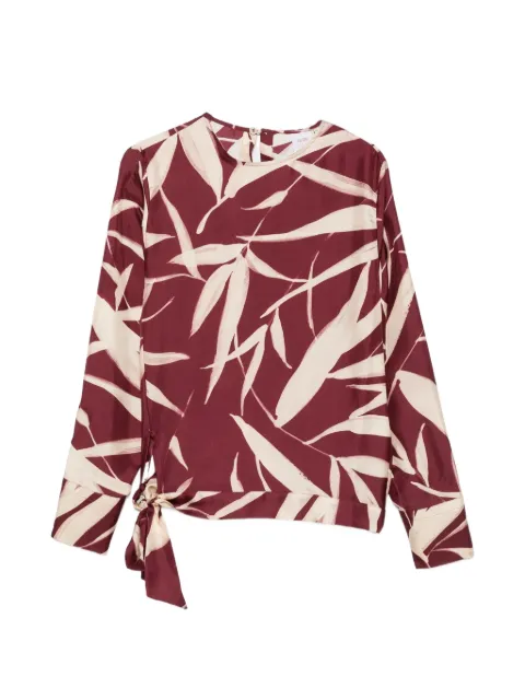 Caliban leaf-print side-tie blouse