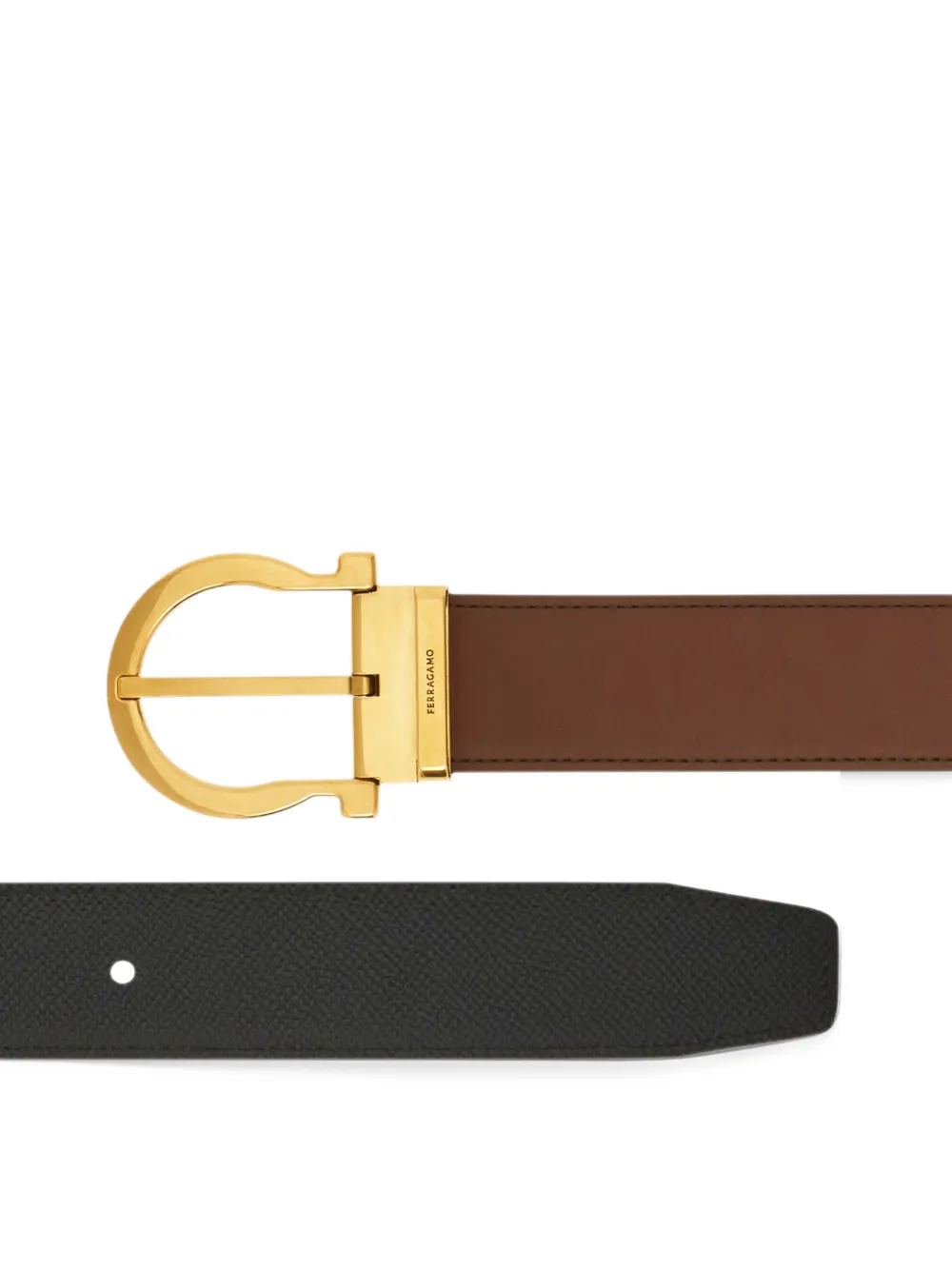 Ferragamo Reversible and adjustable single Gancini belt Bruin