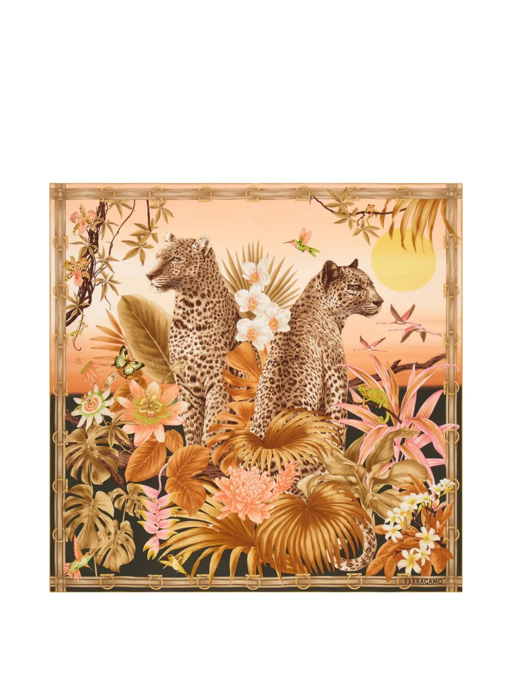 Ferragamo Felines print silk scarf Beige