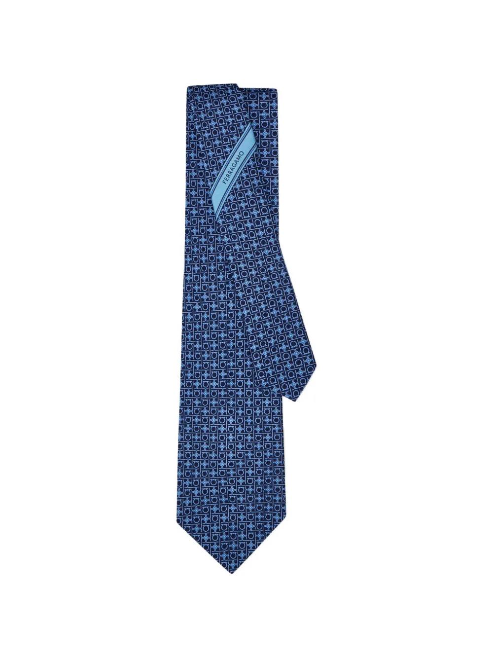 Ferragamo Diamond print silk tie Blauw