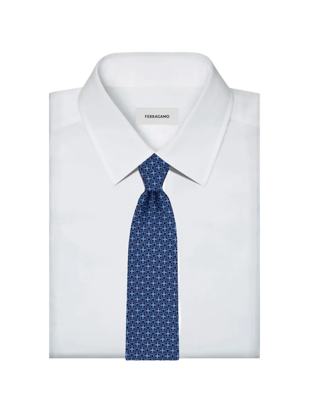 Ferragamo Diamond print silk tie Blauw