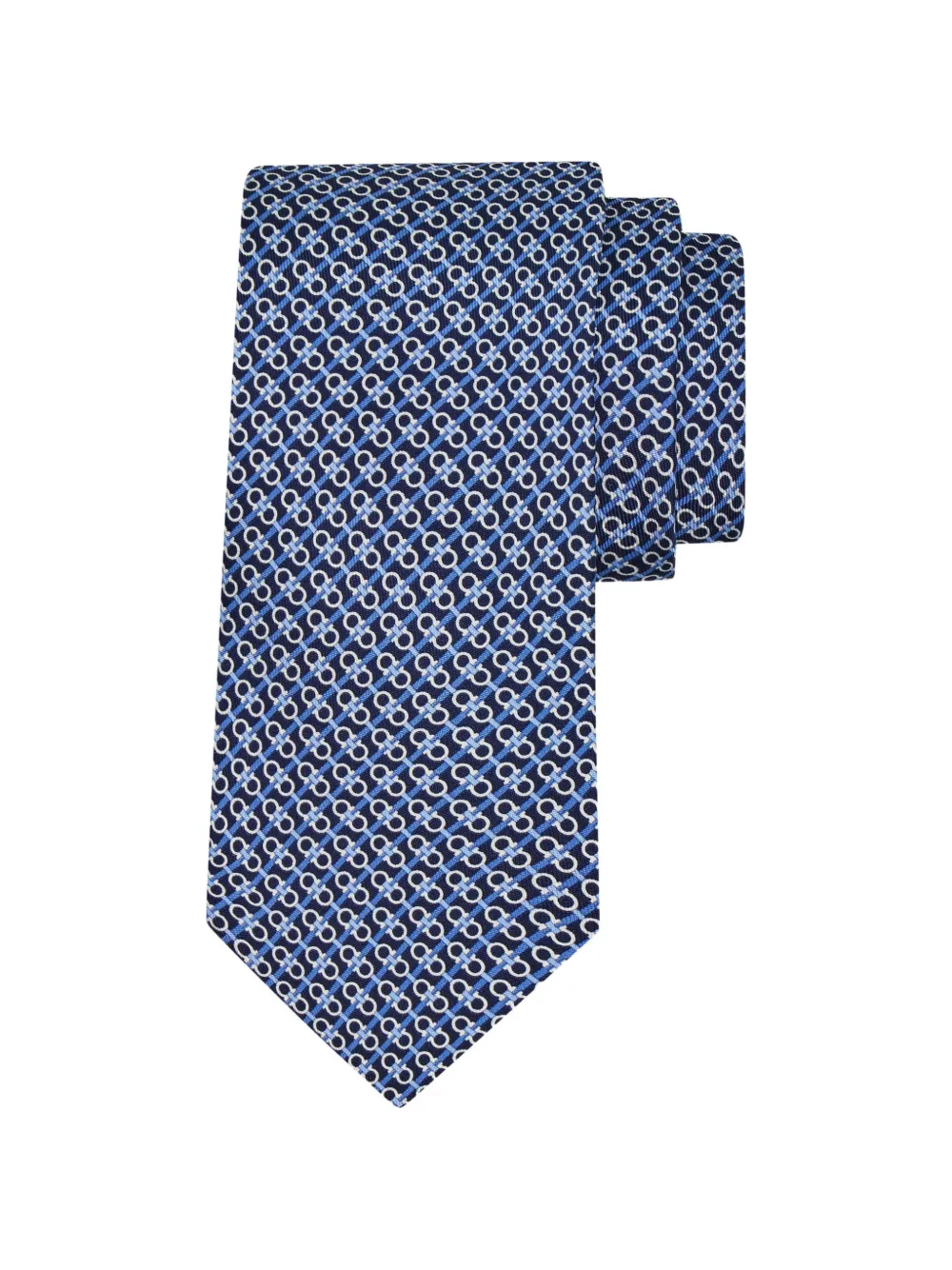 Ferragamo Gancini print silk tie Blauw