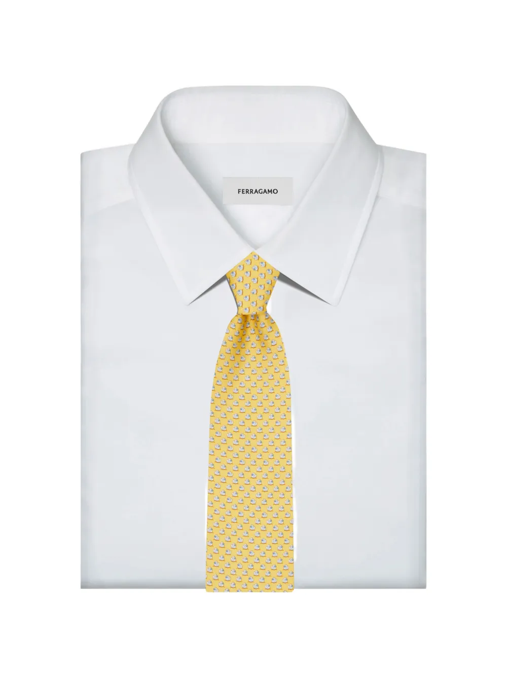 Ferragamo duckies print silk tie Geel