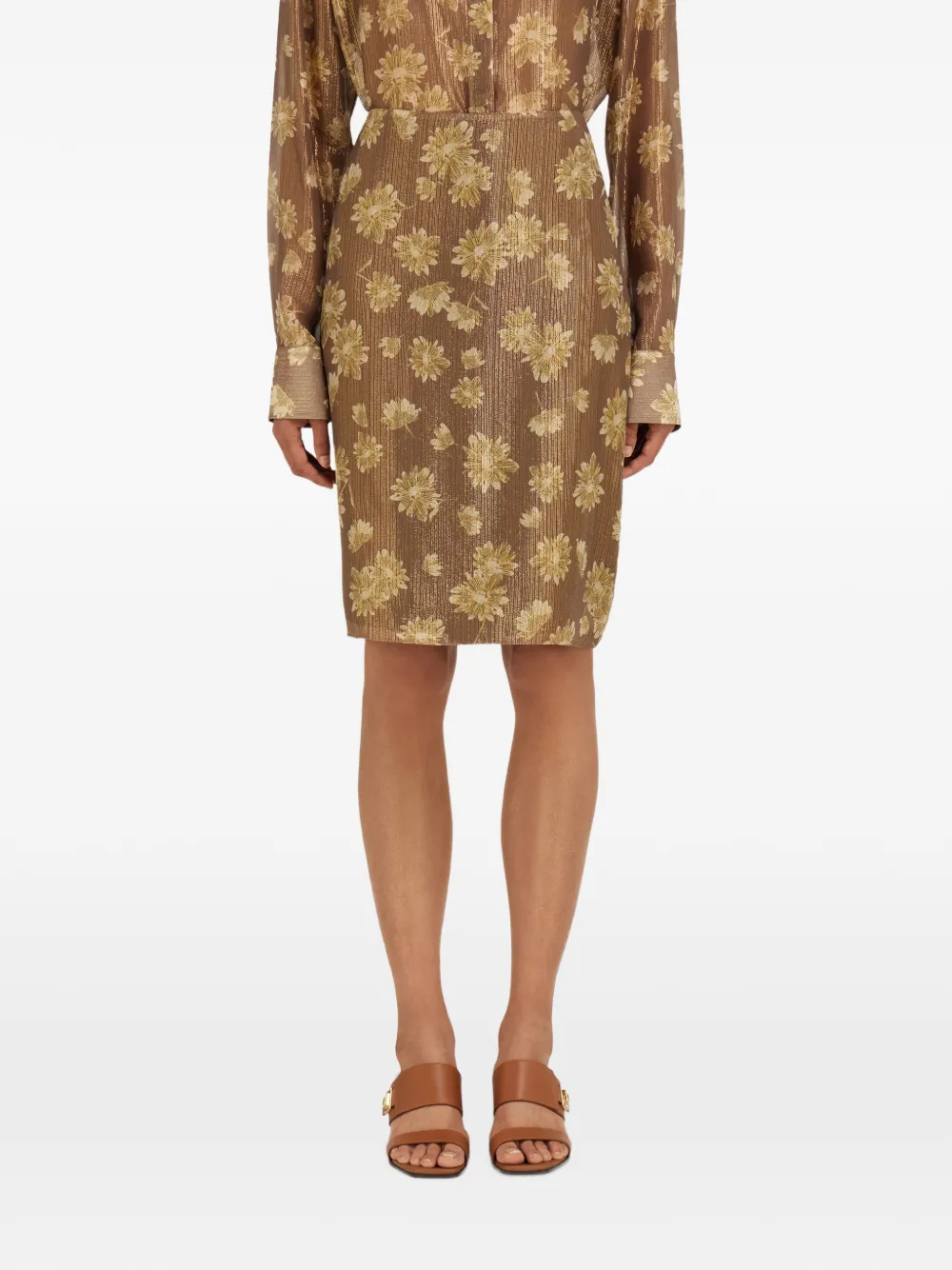 Ferragamo silk lamé midi skirt Bruin
