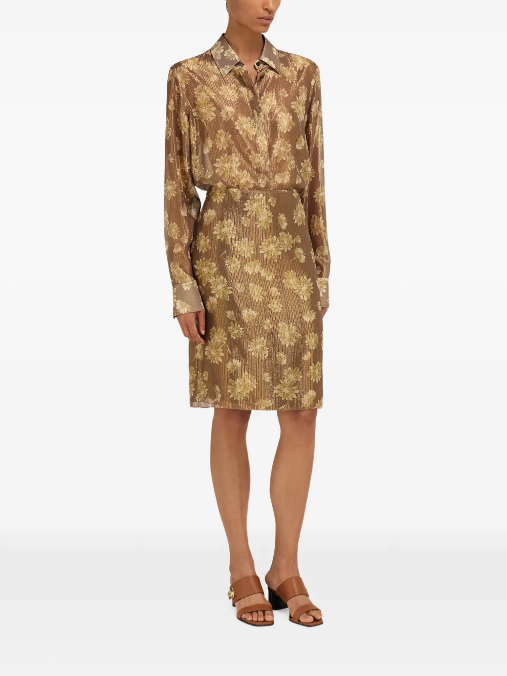 Ferragamo silk lamé midi skirt Bruin