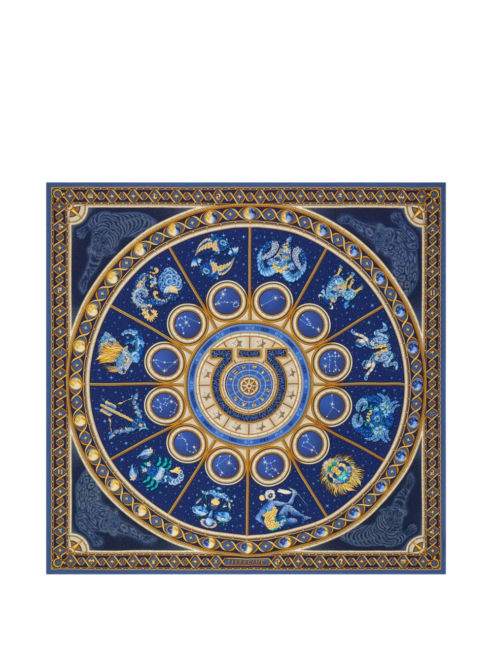 Ferragamo Horoscope print silk scarf Blauw
