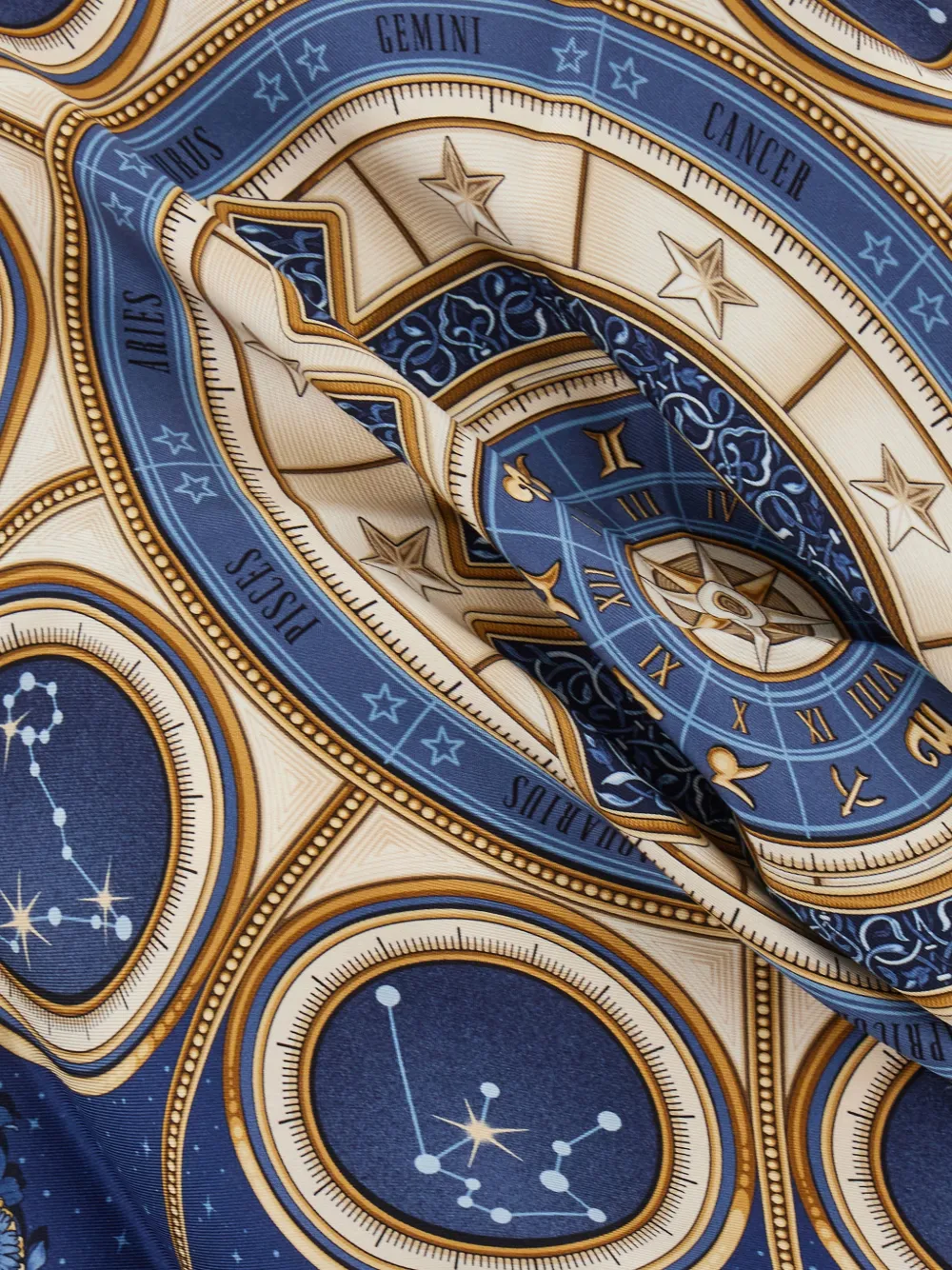 Ferragamo Horoscope print silk scarf Blauw
