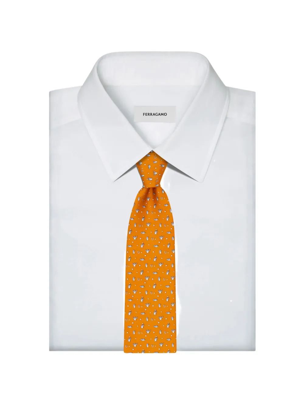 Ferragamo Penguin print silk tie Oranje