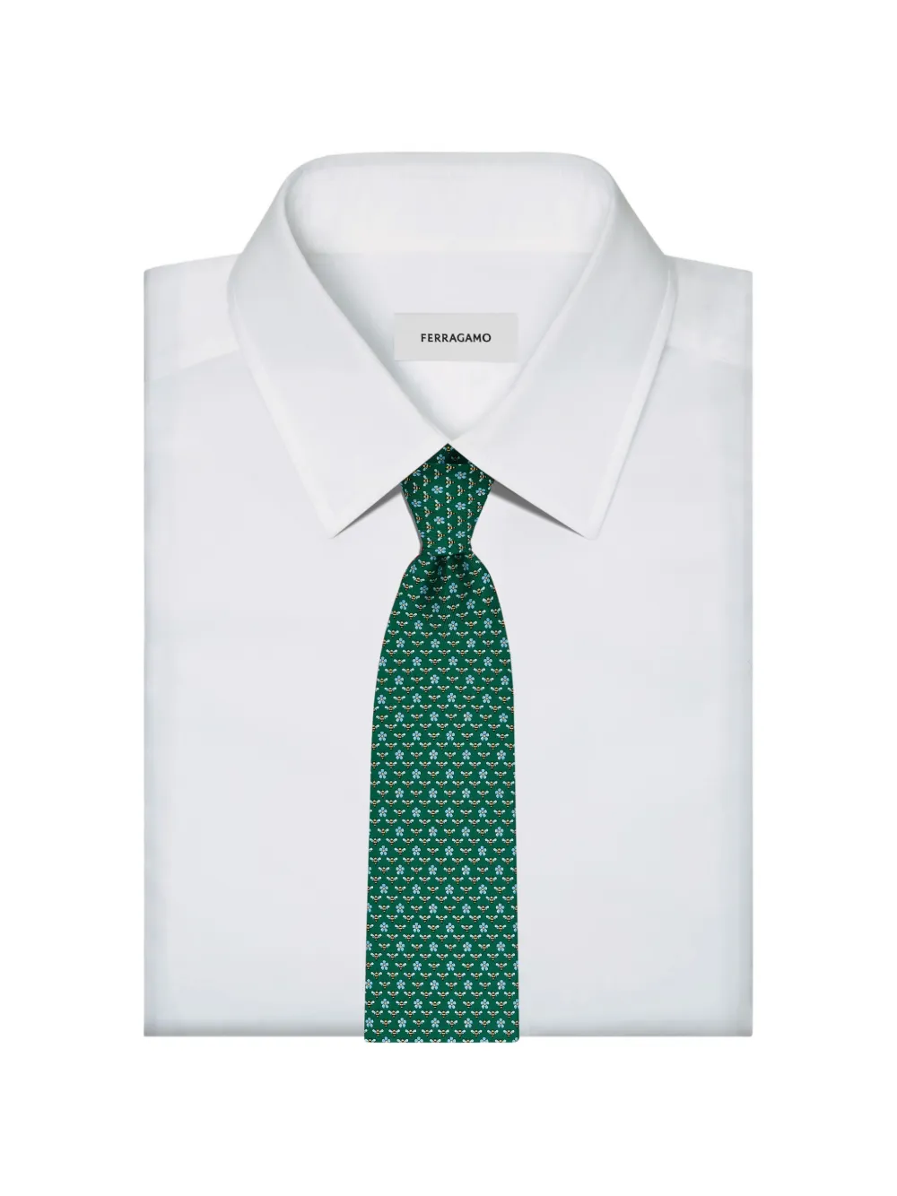 Ferragamo Bee print silk tie Groen
