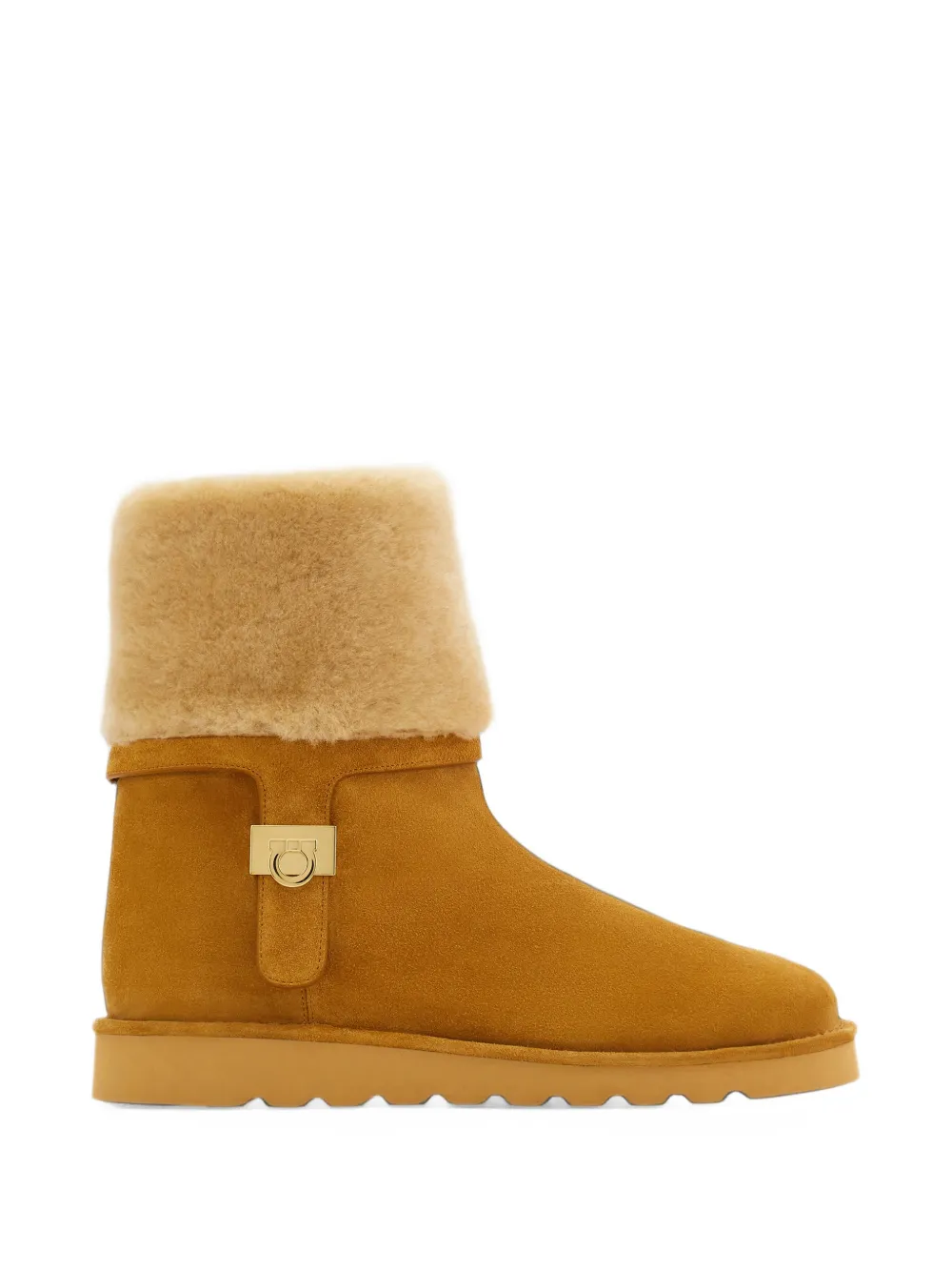 Ferragamo fur-lined pull-on boots with Hug buckle - Braun