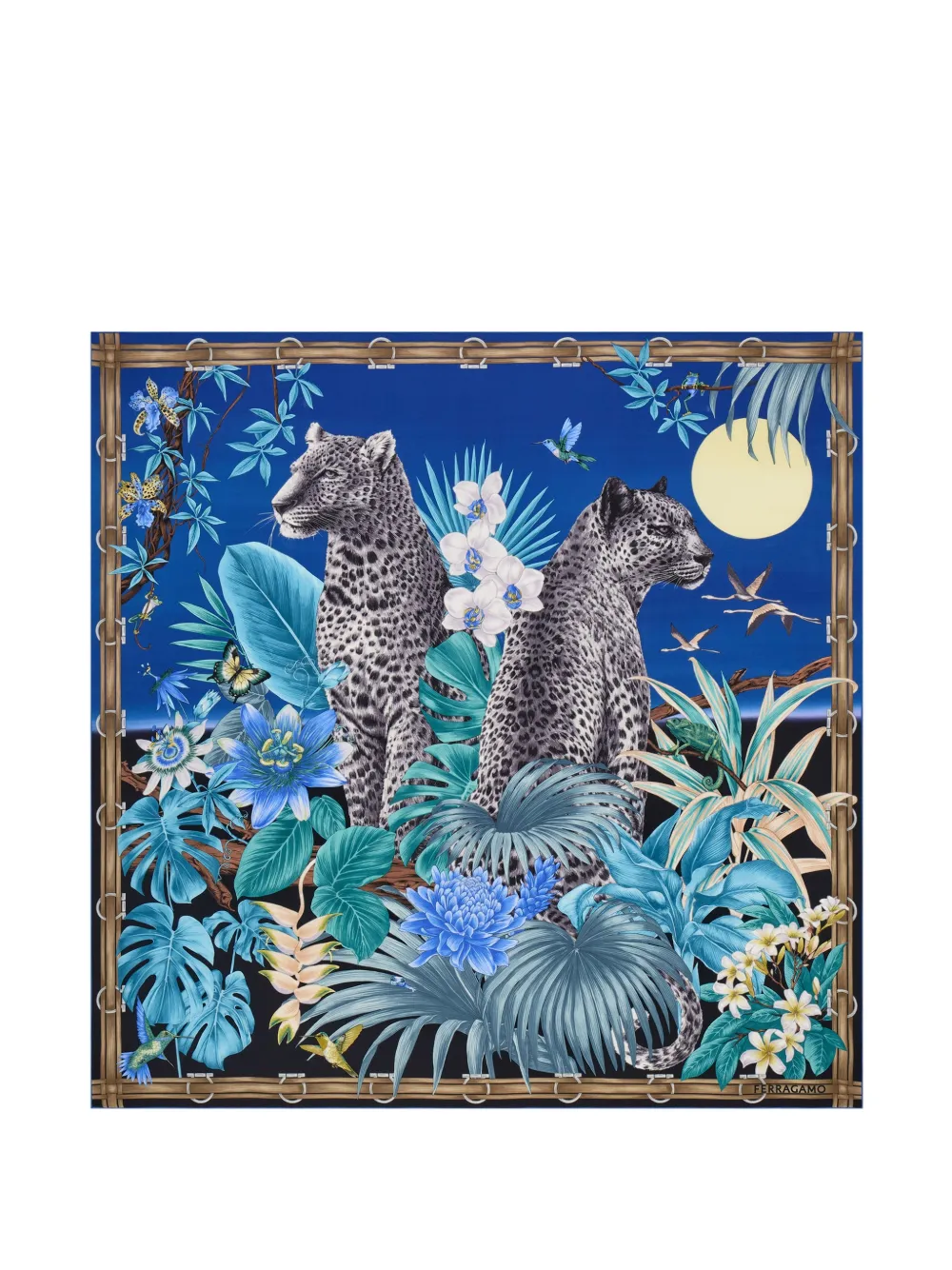 Ferragamo Felines print silk scarf Blauw