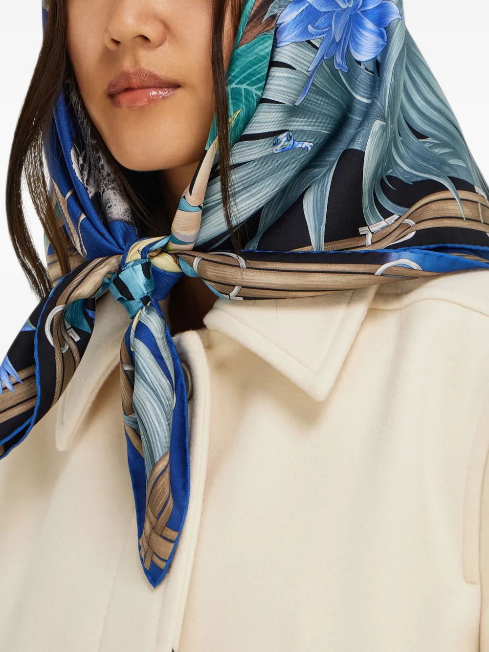 Ferragamo Felines print silk scarf Blauw