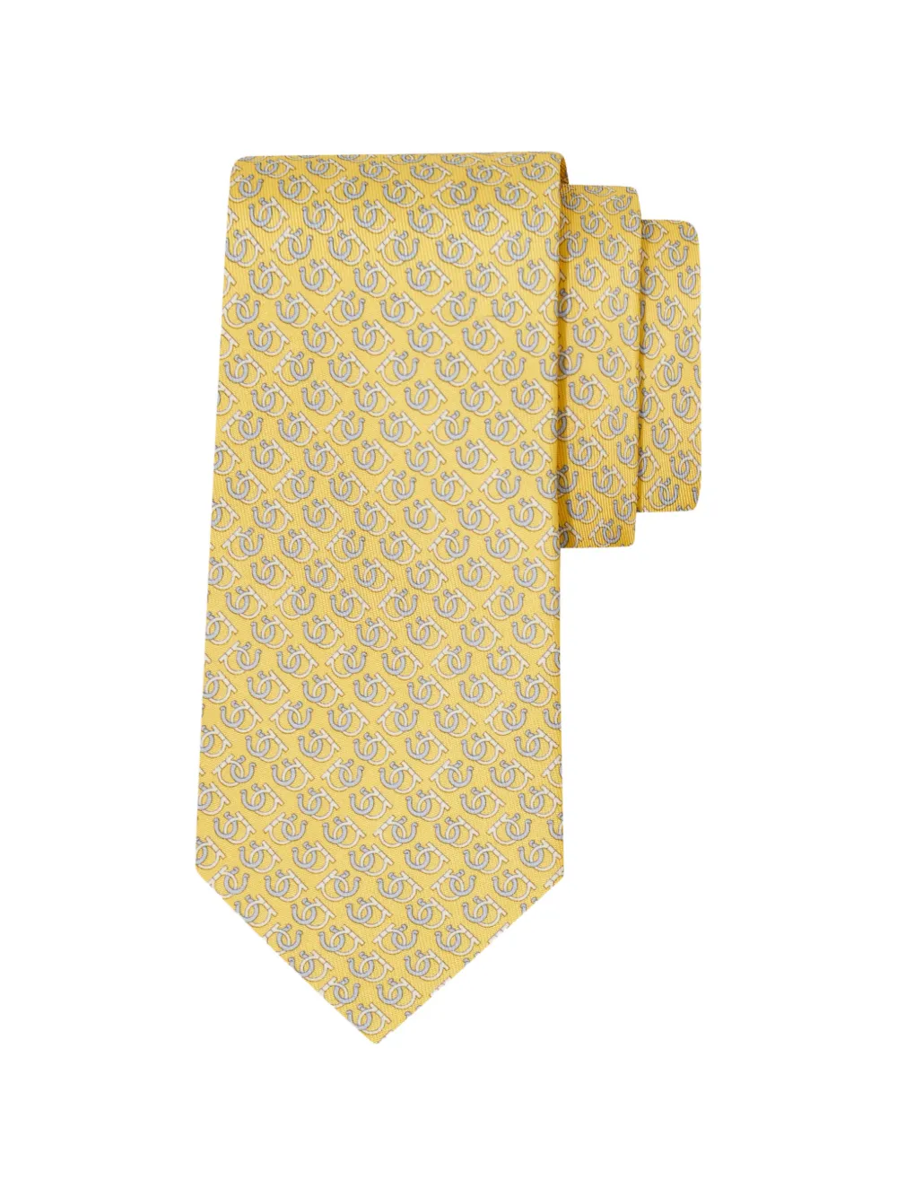 Ferragamo Good Luck print silk tie Geel