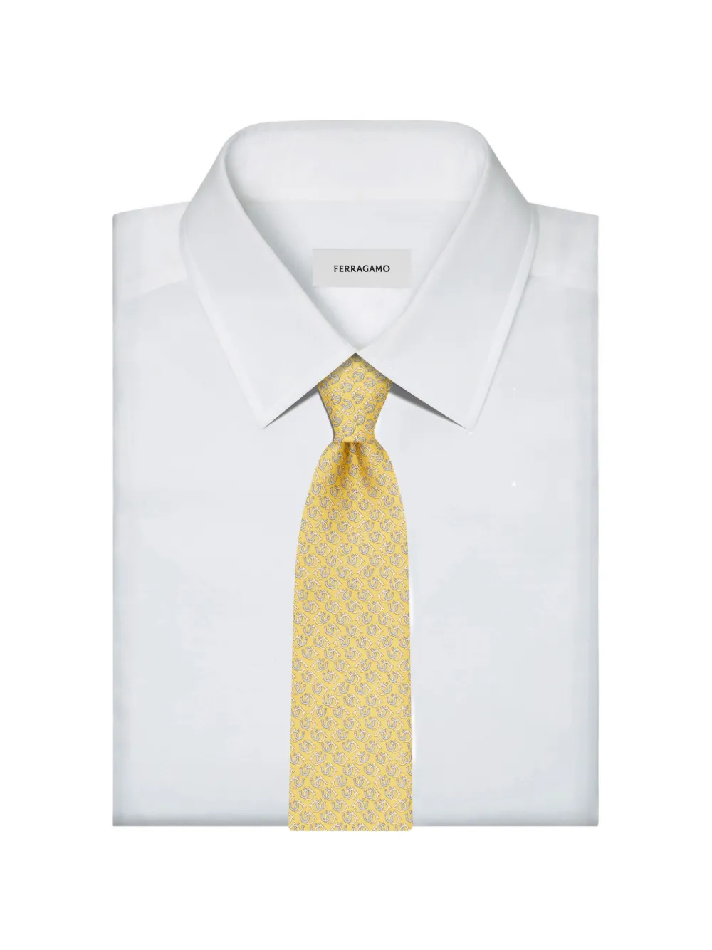Ferragamo Good Luck print silk tie Geel
